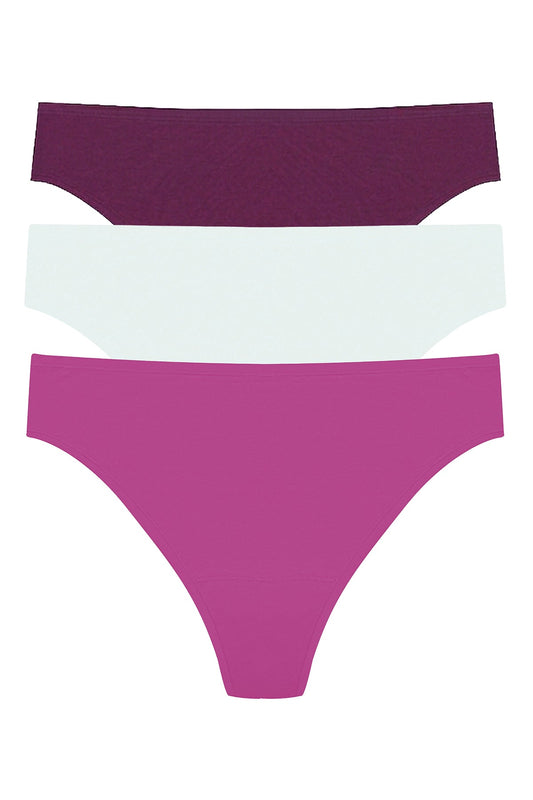 Bliss Bare Cotton Thong 3-Pack Pinot Noir/Sky Green/Mad Magenta