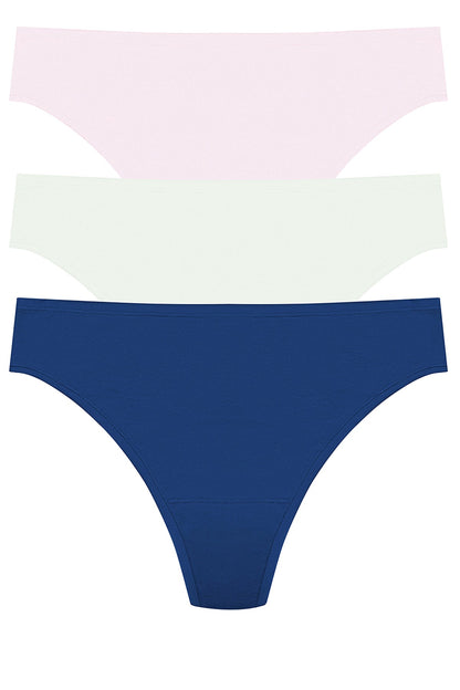 Bliss Bare Cotton Thong 3-Pack Misty Orchid/Iced Mint/Dark Cobalt