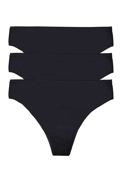 Bliss Bare Cotton Thong 3-Pack Black