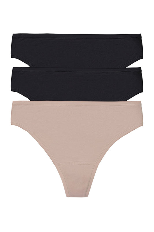 Bliss Bare Cotton Thong 3-Pack Black/Black/Café