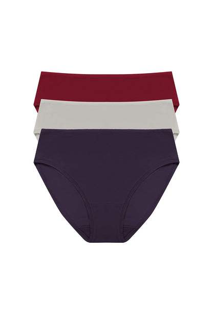 Bliss Bare Cotton Hipster 3-Pack Purple Dusk/Smoky/Dk Red