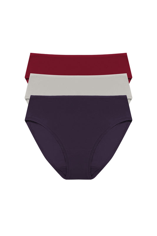 Bliss Bare Cotton Hipster 3-Pack Purple Dusk/Smoky/Dk Red