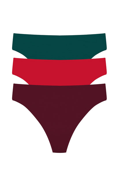 Bliss Bare Cotton Thong 3-Pack Royal Fig/Bonfire/Elm