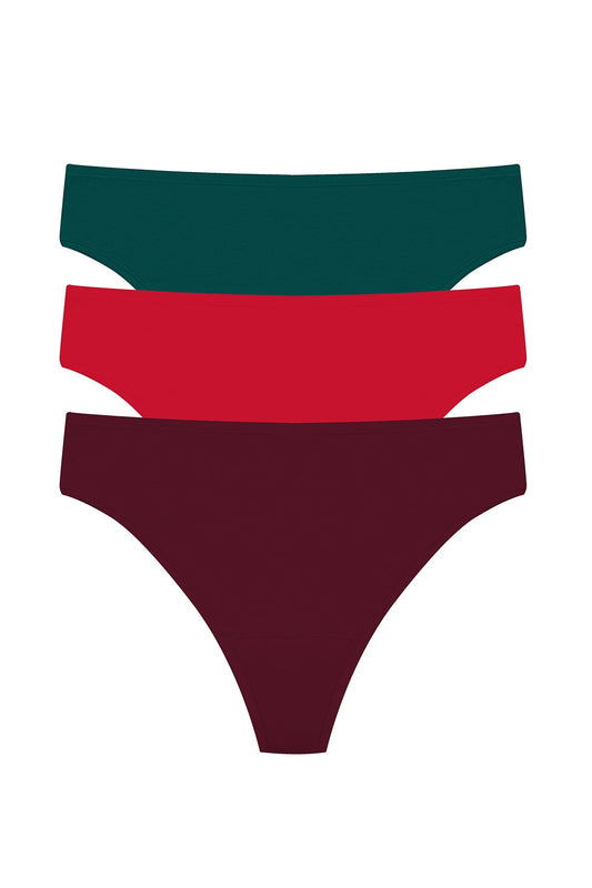 Bliss Bare Cotton Thong 3-Pack Royal Fig/Bonfire/Elm