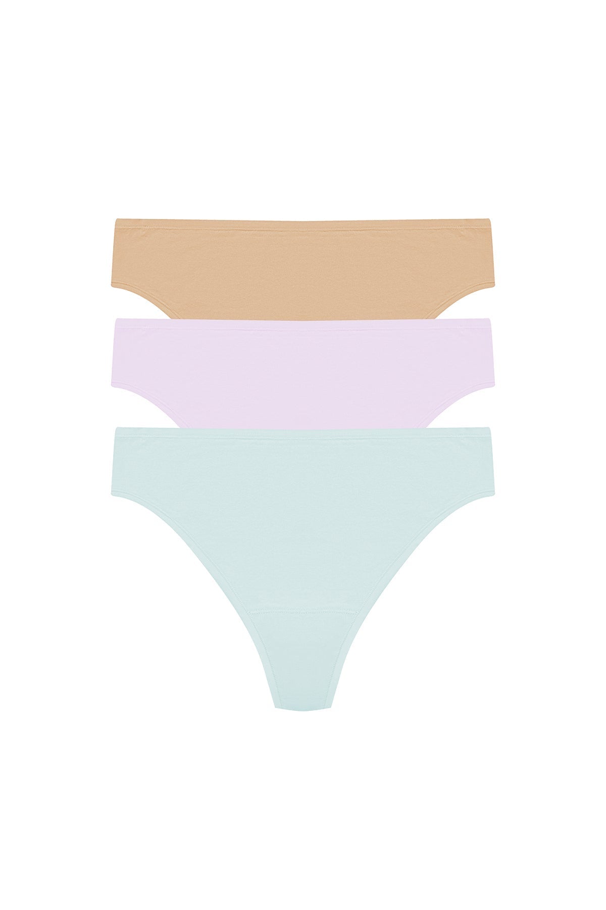 Bliss Bare Cotton Thong 3-Pack Cloud Green/Pale Purple/Café