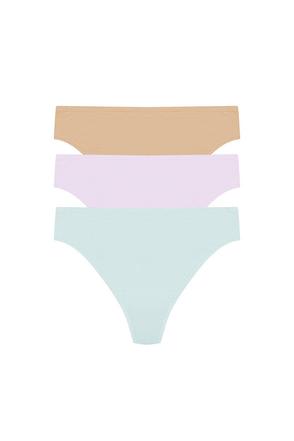 Bliss Bare Cotton Thong 3-Pack Cloud Green/Pale Purple/Café