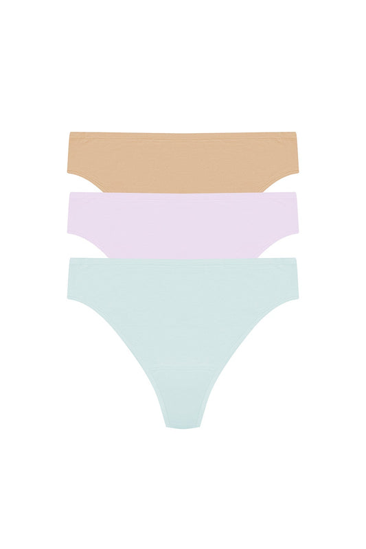 Bliss Bare Cotton Thong 3-Pack Cloud Green/Pale Purple/Café