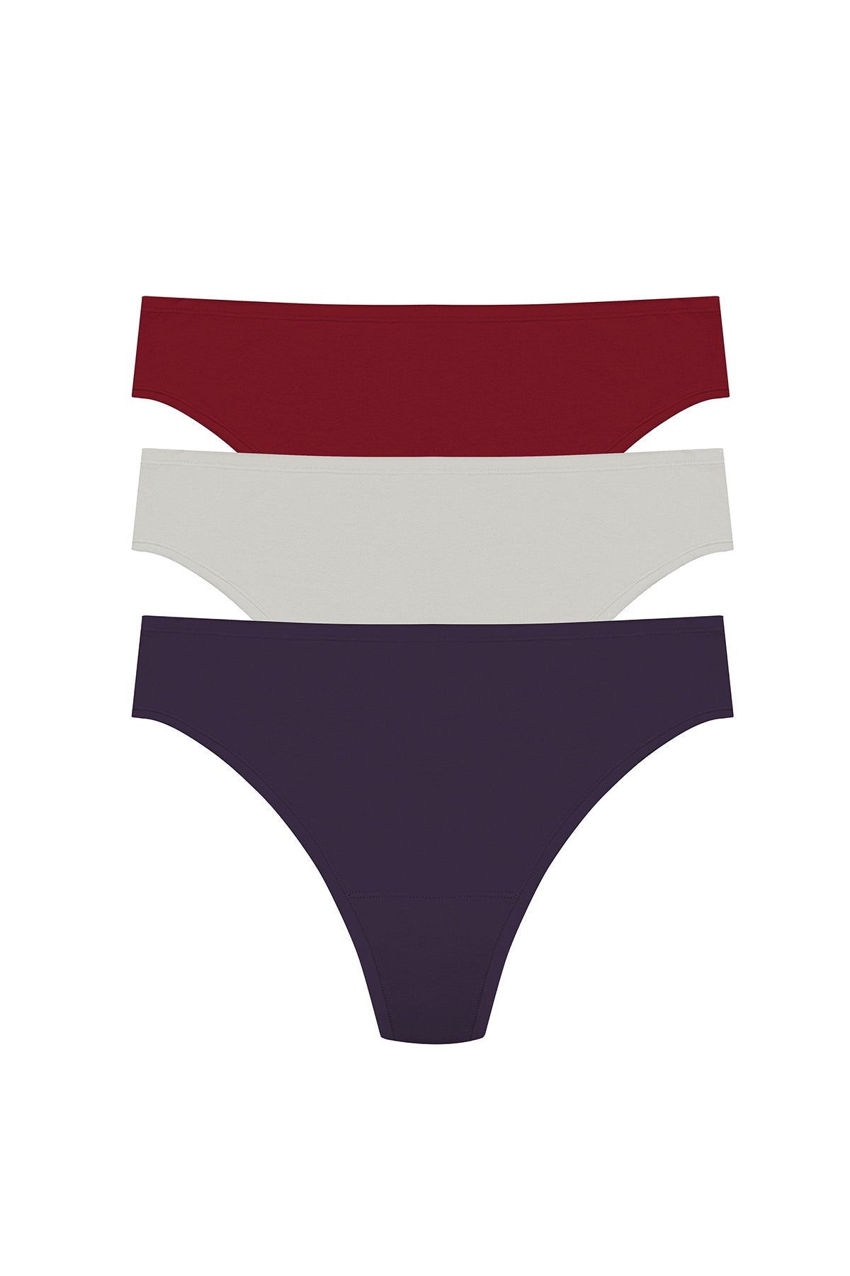 Bliss Bare Cotton Thong 3-Pack Purple Dusk/Smoky/Dk Red