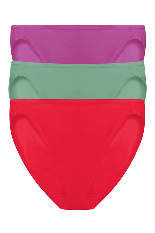 Bliss Bare Cotton Bikini 3-Pack Mad Magenta/Frosty Spruce/Holiday Red