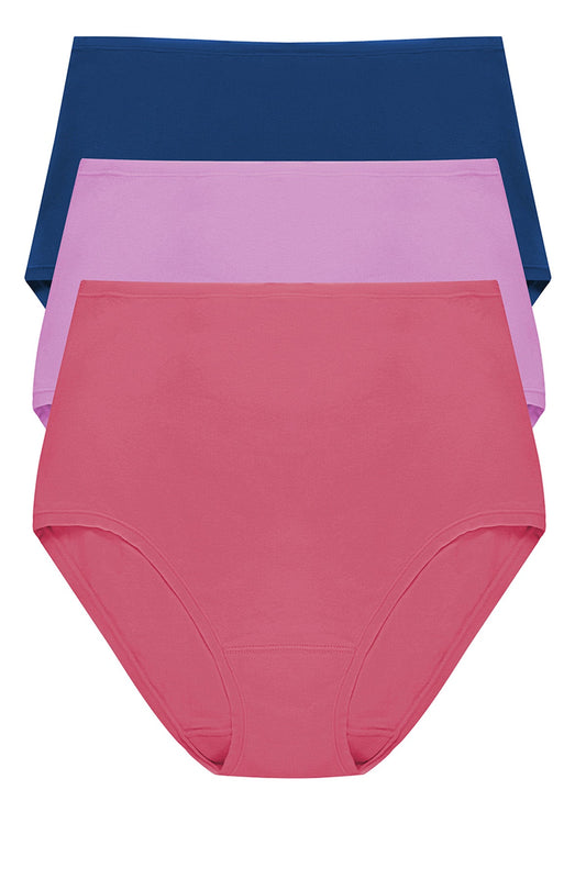 Bliss Bare Cotton High Waist Brief 3-Pack Dark Cobalt/Wild Petal/Vintage Cherry