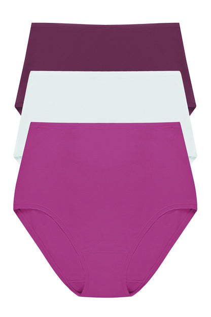 Bliss Bare Cotton High Waist Brief 3-Pack Pinot Noir/Sky Green/Mad Magenta