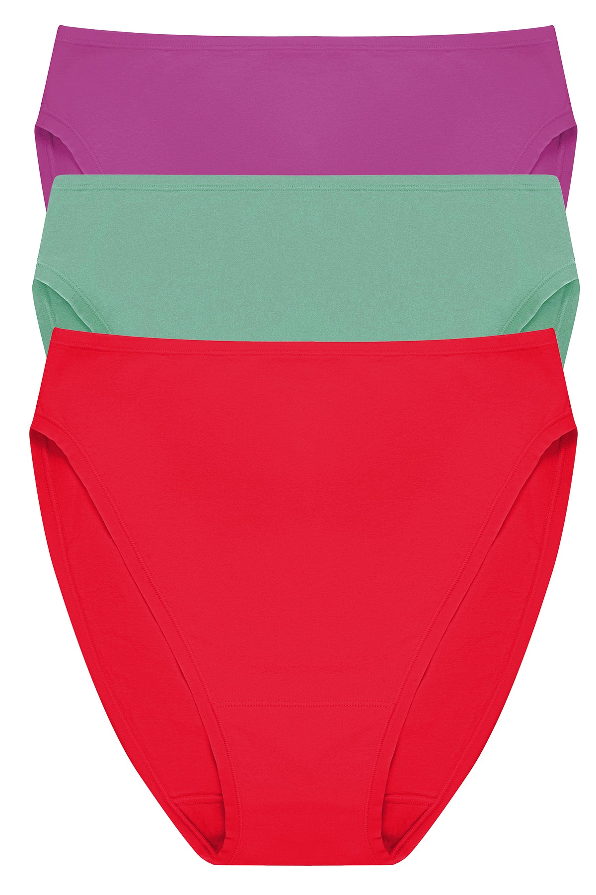 Bliss Bare Cotton High Cut Brief 3-Pack Mad Magenta/Frosty Spruce/Holiday Red