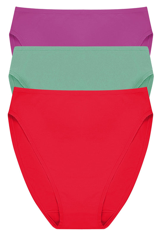 Bliss Bare Cotton High Cut Brief 3-Pack Mad Magenta/Frosty Spruce/Holiday Red