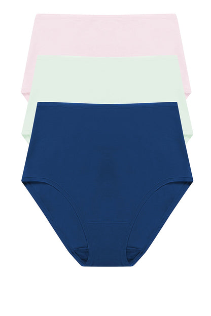 Bliss Bare Cotton High Waist Brief 3-Pack Misty Orchid/Iced Mint/Dark Cobalt