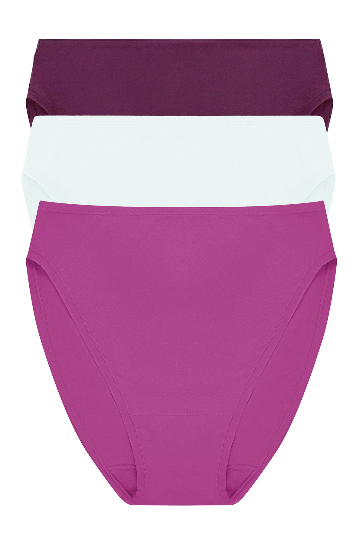 Bliss Bare Cotton High Cut Brief 3-Pack Pinot Noir/Sky Green/Mad Magenta