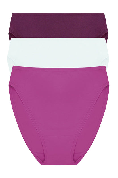 Bliss Bare Cotton High Cut Brief 3-Pack Pinot Noir/Sky Green/Mad Magenta