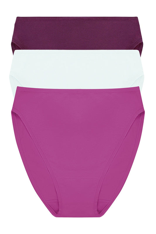 Bliss Bare Cotton High Cut Brief 3-Pack Pinot Noir/Sky Green/Mad Magenta