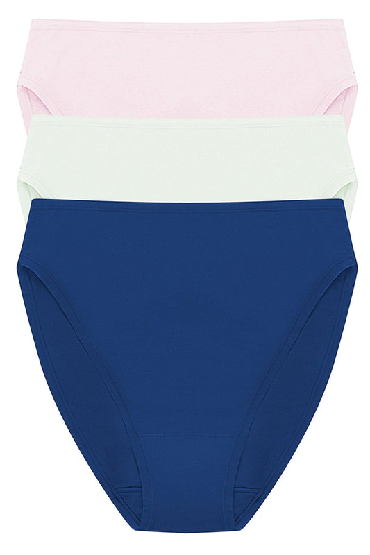 Bliss Bare Cotton High Cut Brief 3-Pack Misty Orchid/Iced Mint/Dark Cobalt