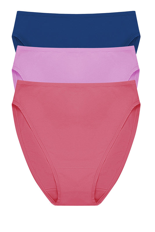 Bliss Bare Cotton High Cut Brief 3-Pack Dark Cobalt/Wild Petal/Vintage Cherry