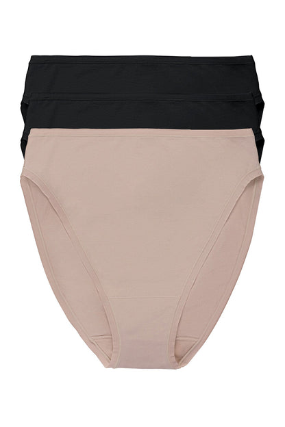 Bliss Bare Cotton High Cut Brief 3-Pack Black/Black/Café