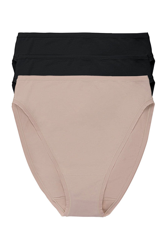 Bliss Bare Cotton High Cut Brief 3-Pack Black/Black/Café