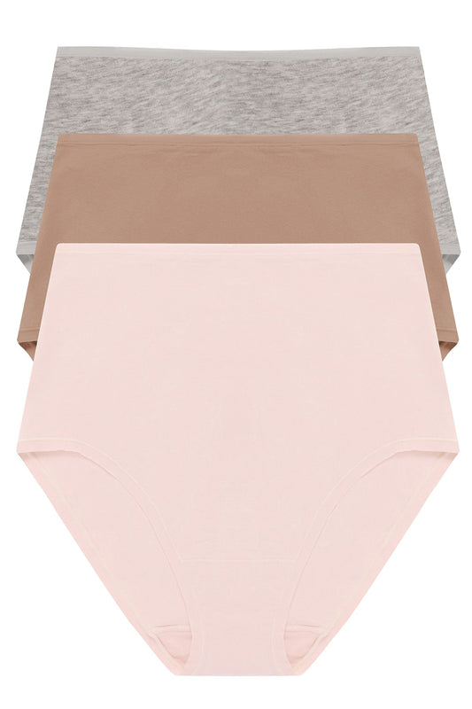 Bliss Bare Cotton High Waist Brief 3-Pack Lt Grey Heather/Buff/Peach Whip