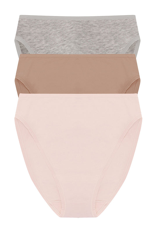 Bliss Bare Cotton High Cut Brief 3-Pack Lt Grey Heather/Buff/Peach Whip