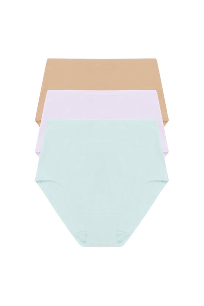 Bliss Bare Cotton High Waist Brief 3-Pack Cloud Green/Pale Purple/Café