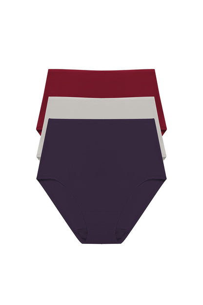 Bliss Bare Cotton High Waist Brief 3-Pack Purple Dusk/Smoky/Dk Red