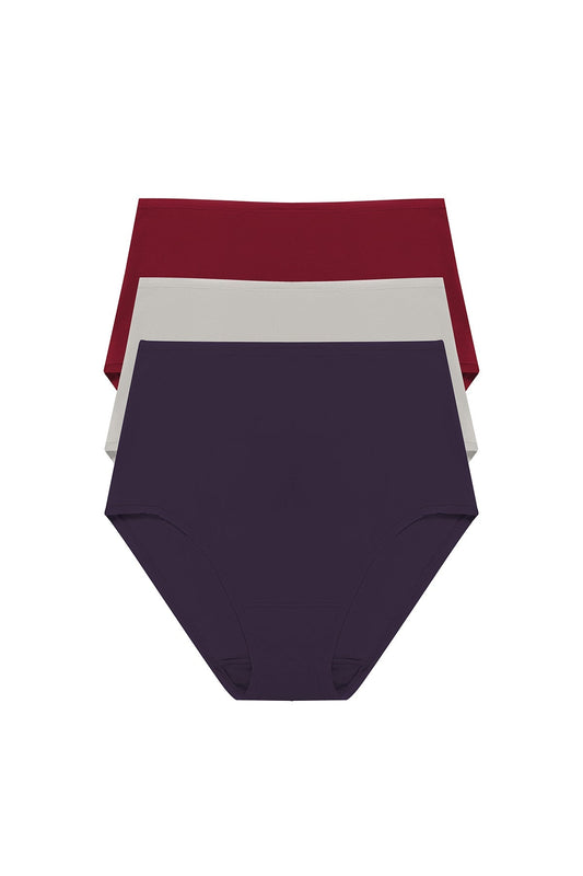 Bliss Bare Cotton High Waist Brief 3-Pack Purple Dusk/Smoky/Dk Red