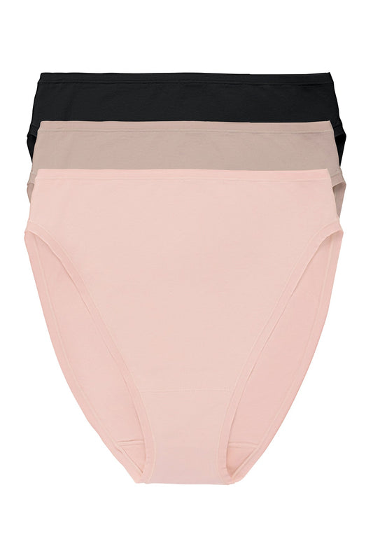 Bliss Bare Cotton High Cut Brief 3-Pack Potpourri/Café/Black
