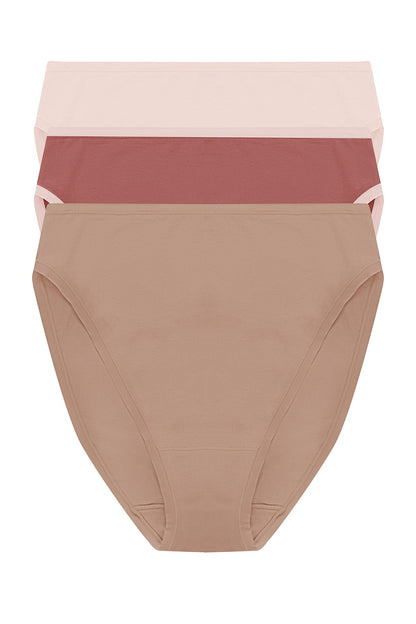 Bliss Bare Cotton High Cut Brief 3-Pack Peach Whip/Nostalgia Rose/Buff