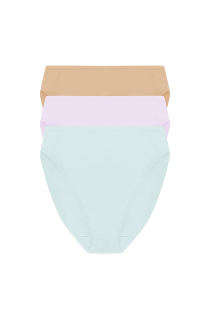 Bliss Bare Cotton High Cut Brief 3-Pack Cloud Green/Pale Purple/Café