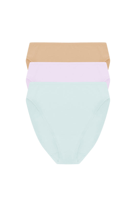 Bliss Bare Cotton High Cut Brief 3-Pack Cloud Green/Pale Purple/Café