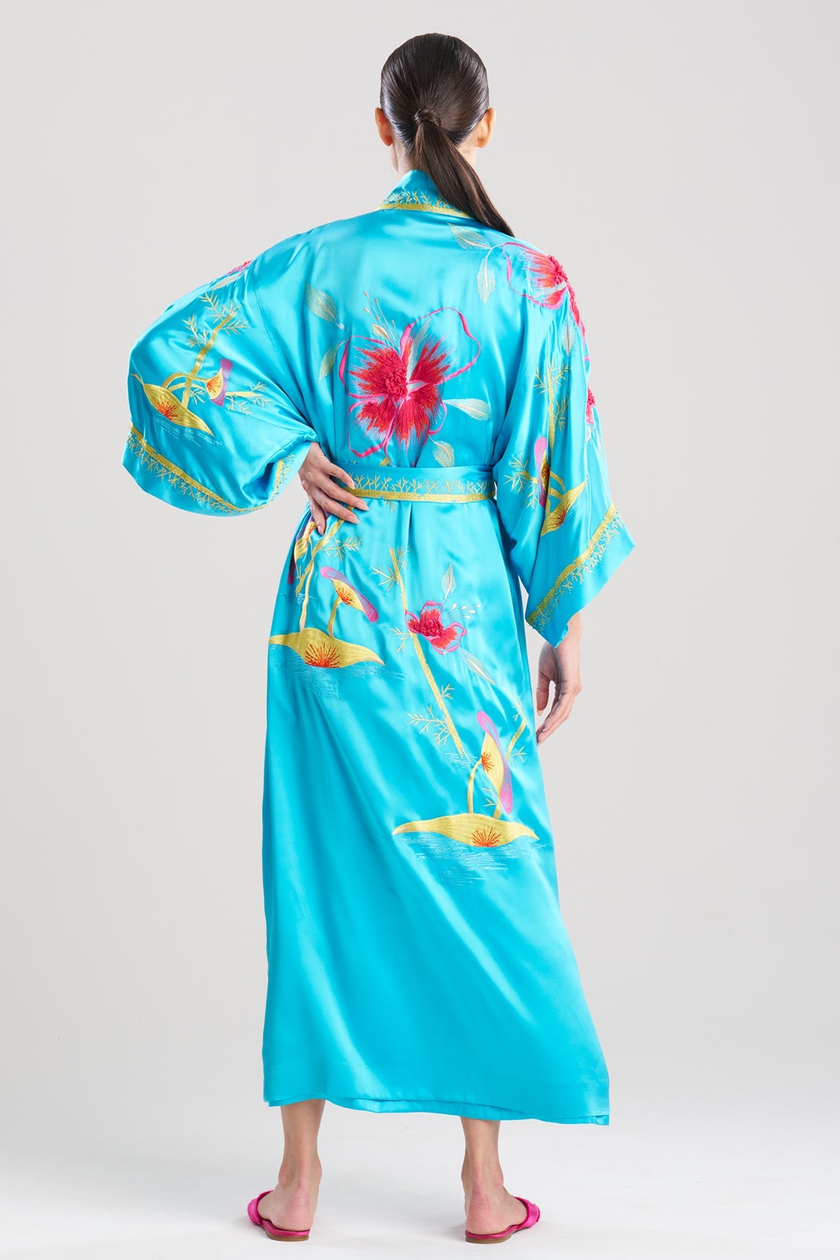 Couture Bali Embroidered Silk Robe Azure