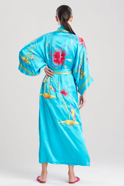 Couture Bali Embroidered Silk Robe Azure