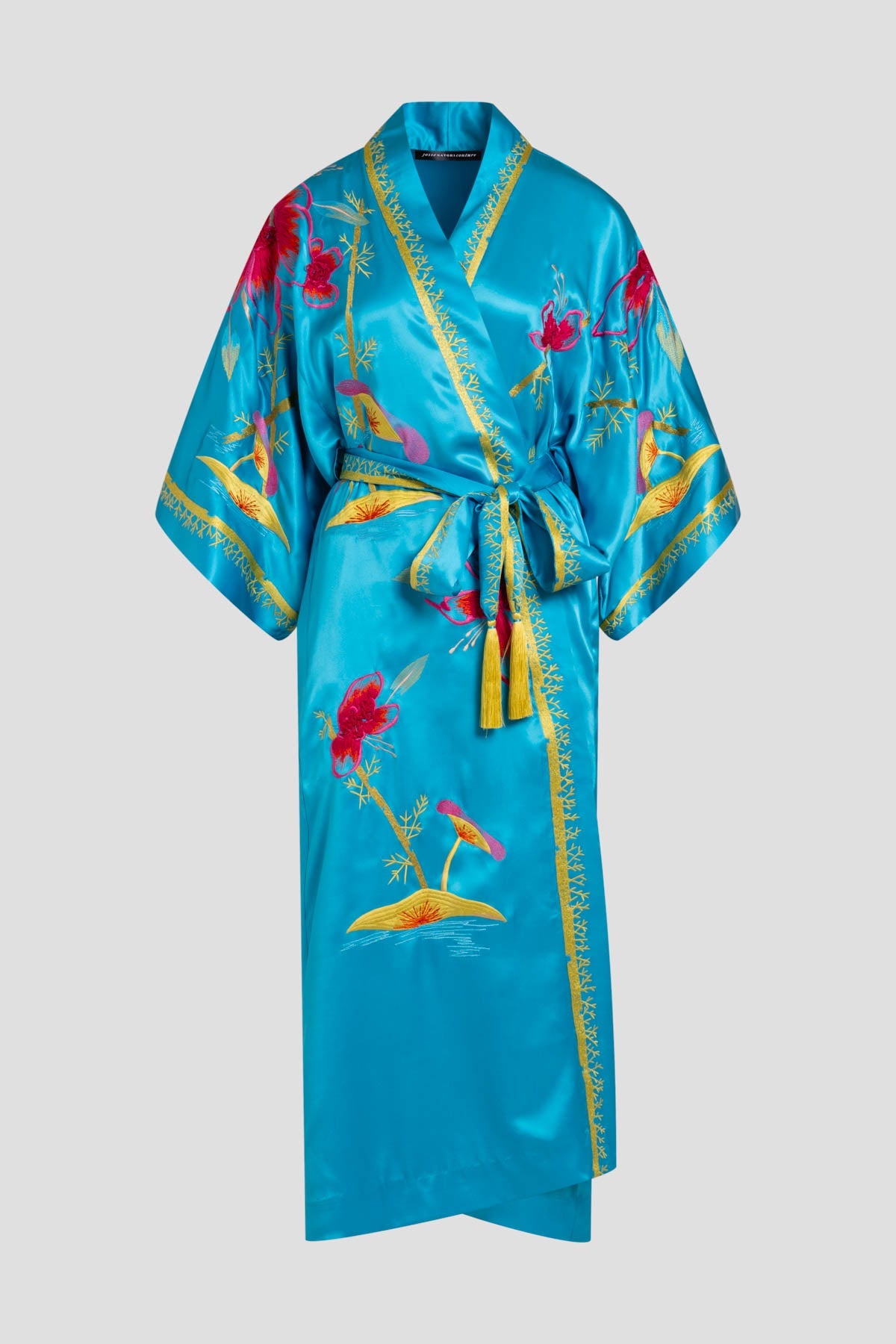 Couture Bali Embroidered Silk Robe Azure