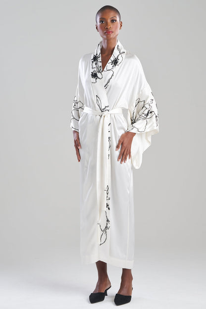 Couture Yumi Embroidered Silk Robe Warm White