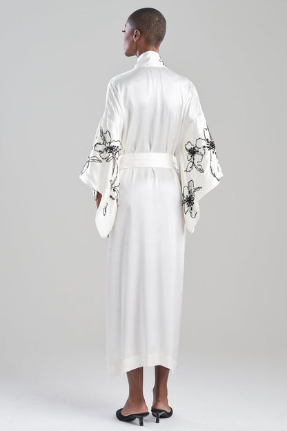 Couture Yumi Embroidered Silk Robe Warm White