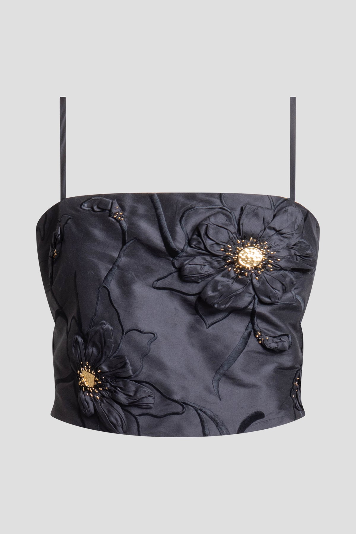 Couture Silk Dupioni Embellished Bustier Black
