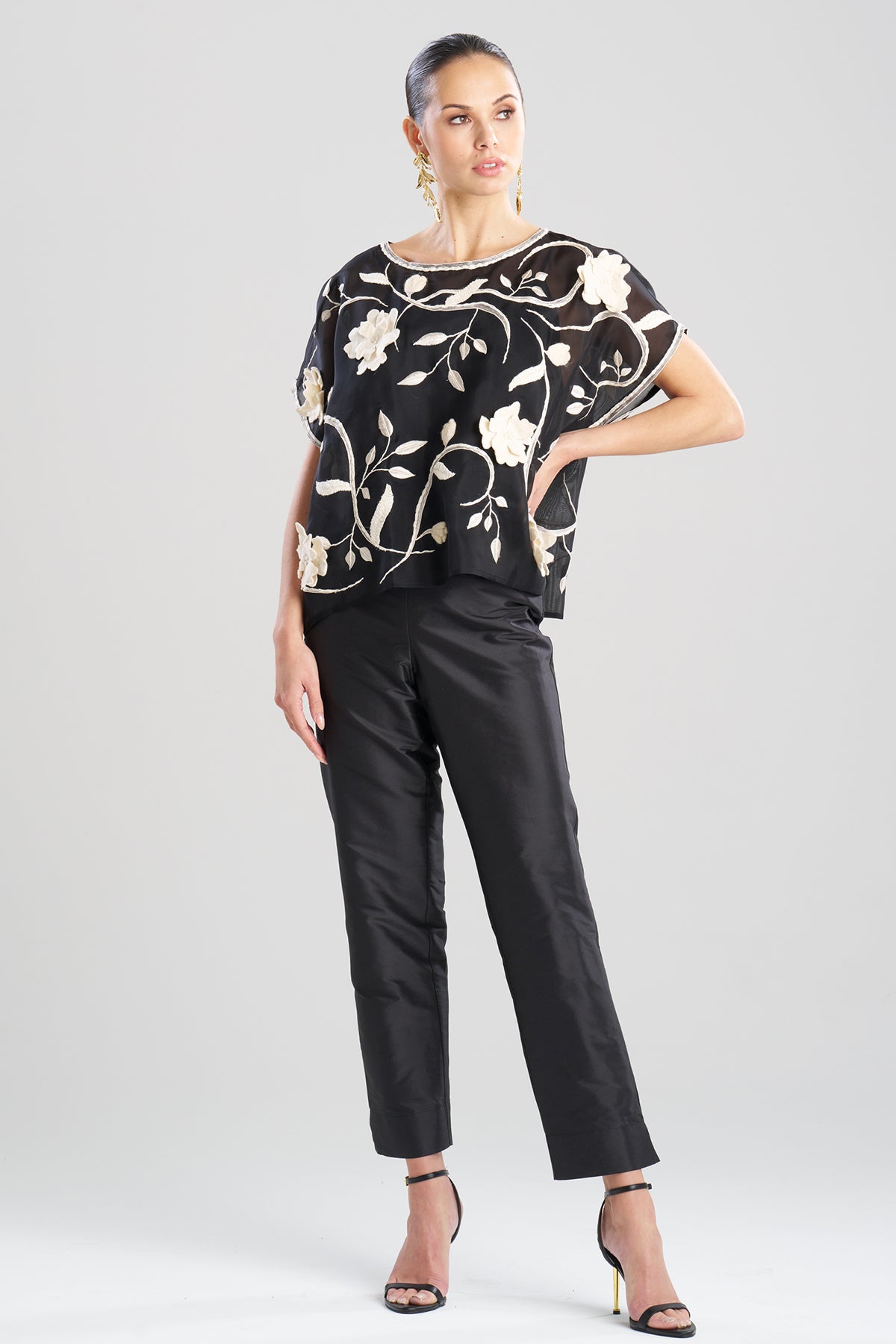 Couture Silk Organza Embellished Top Black