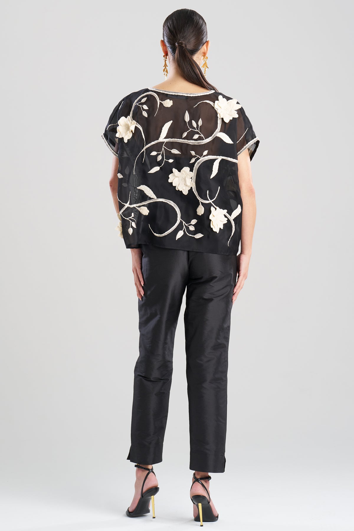 Couture Silk Organza Embellished Top Black