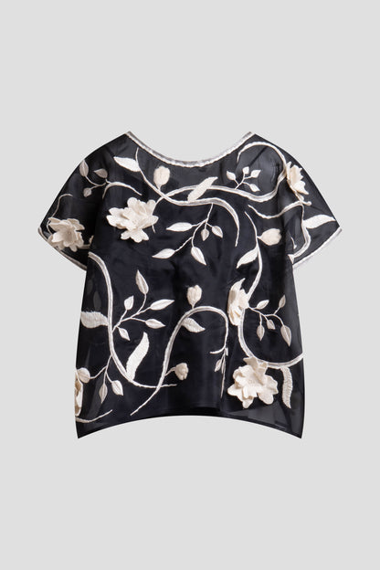 Couture Silk Organza Embellished Top Black