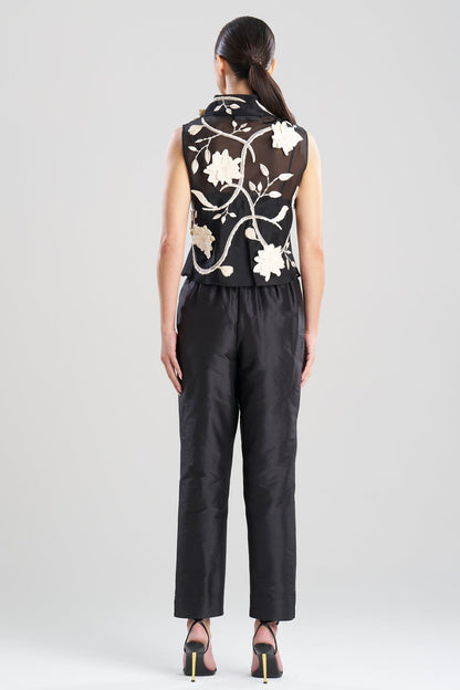 Couture Silk Organza Embellished Funnel Neck Top Black