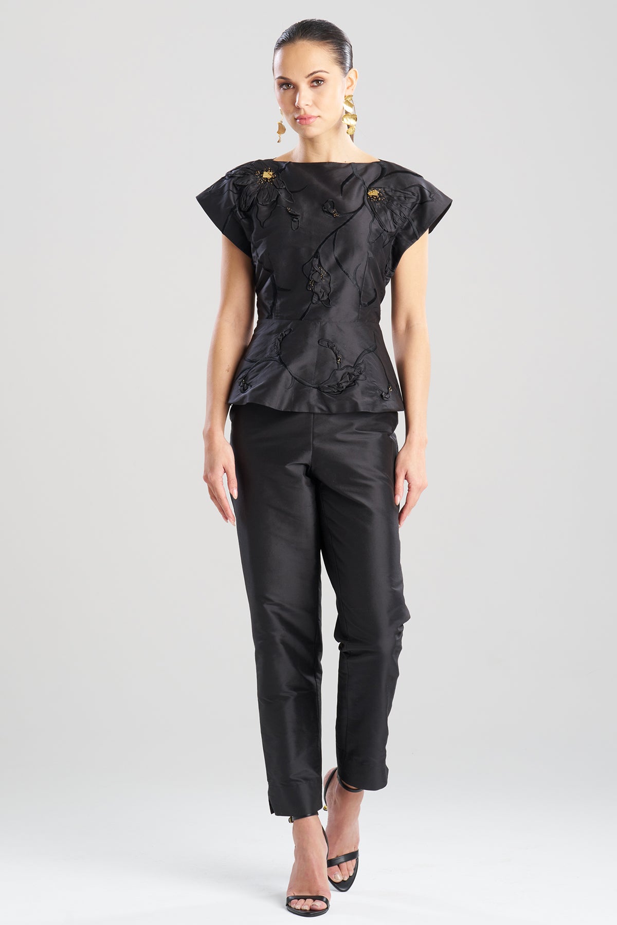 Couture Silk Dupioni Embellished Top Black
