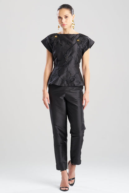 Couture Silk Dupioni Embellished Top Black