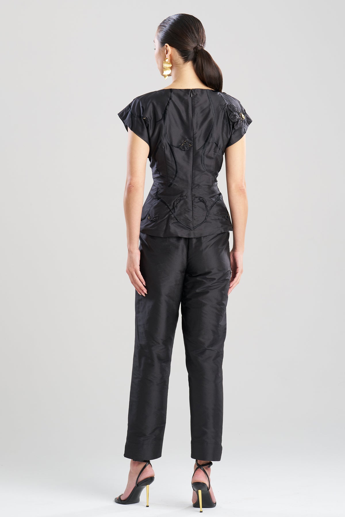 Couture Silk Dupioni Embellished Top Black