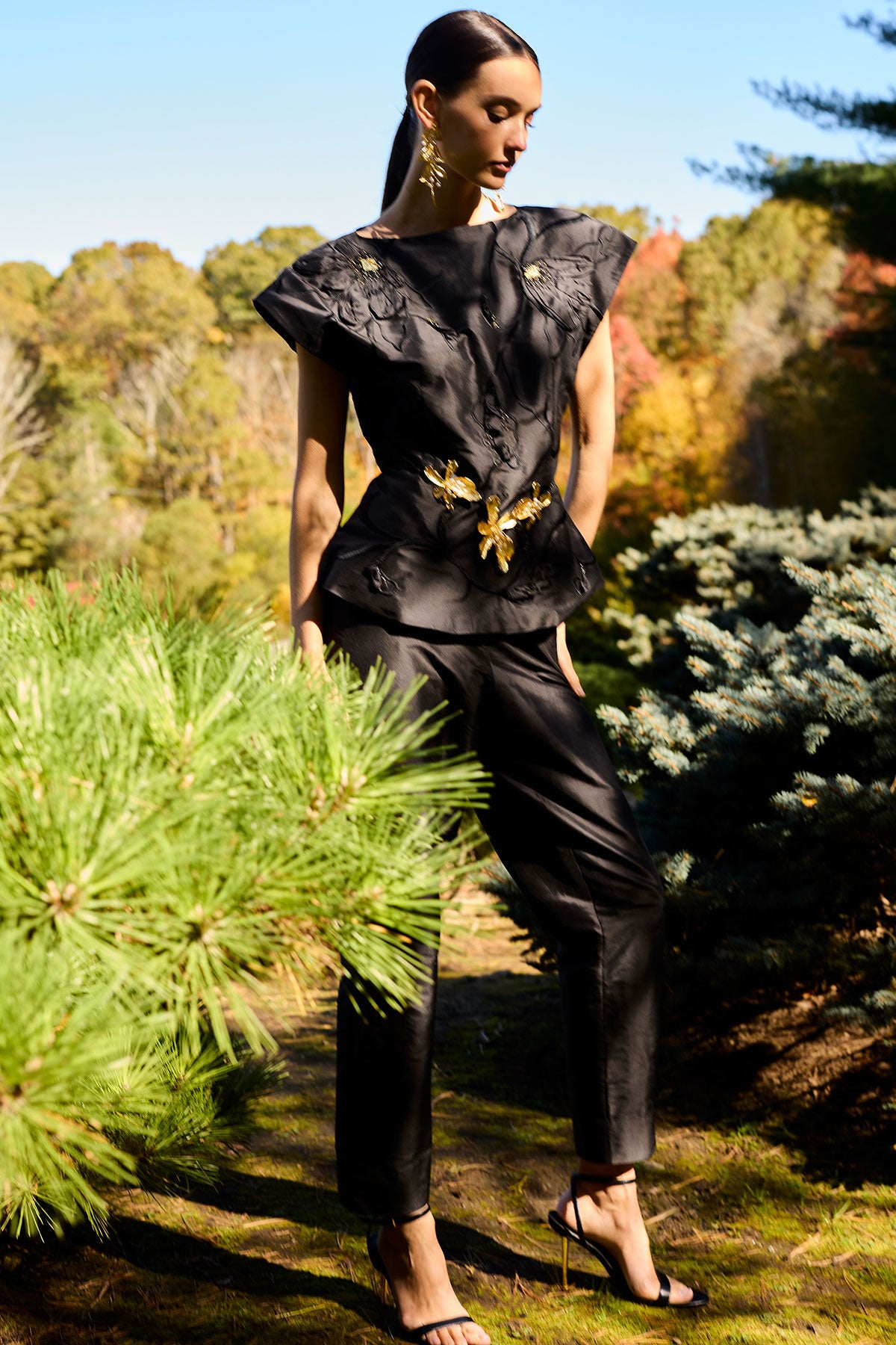 Couture Silk Dupioni Embellished Top Black