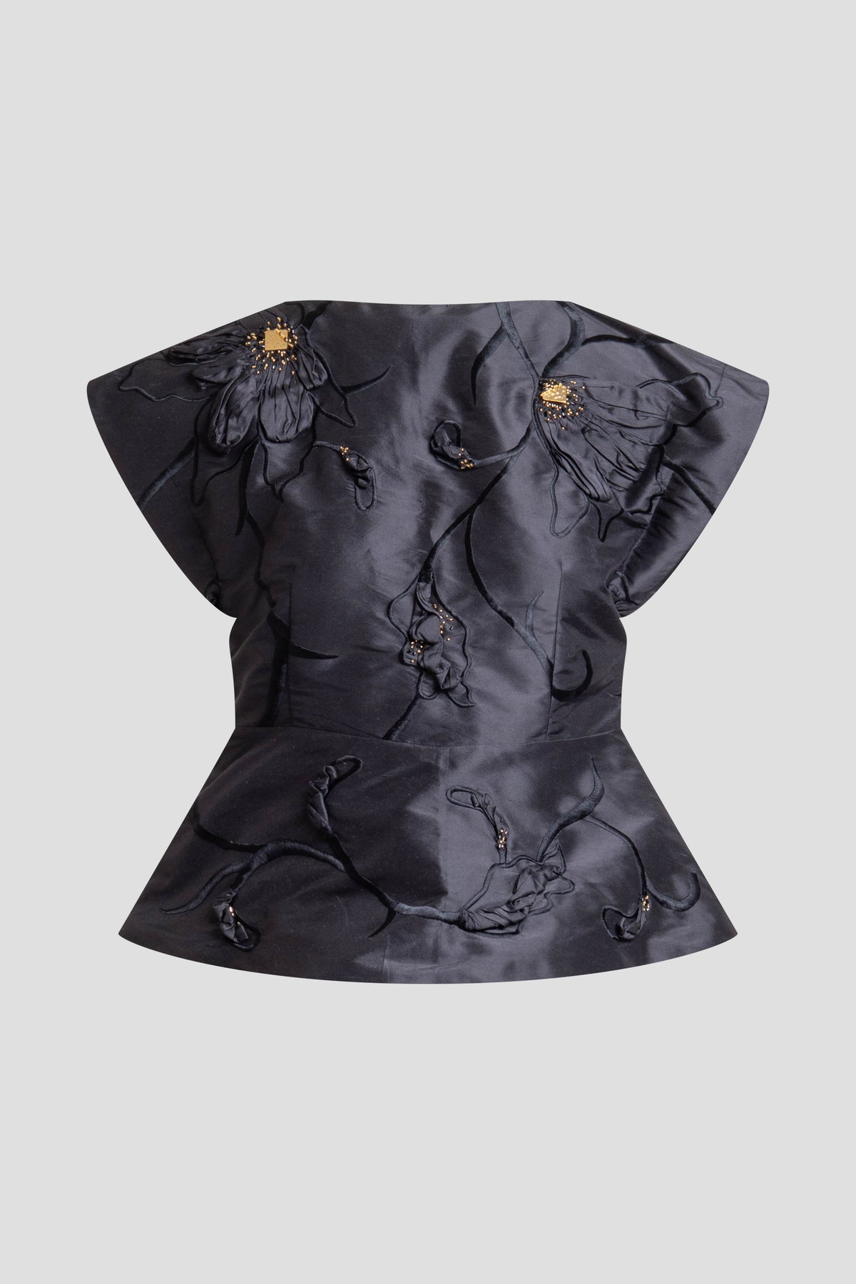 Couture Silk Dupioni Embellished Top Black