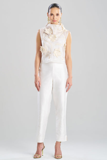 Couture Silk Organza Embellished Funnel Neck Top White